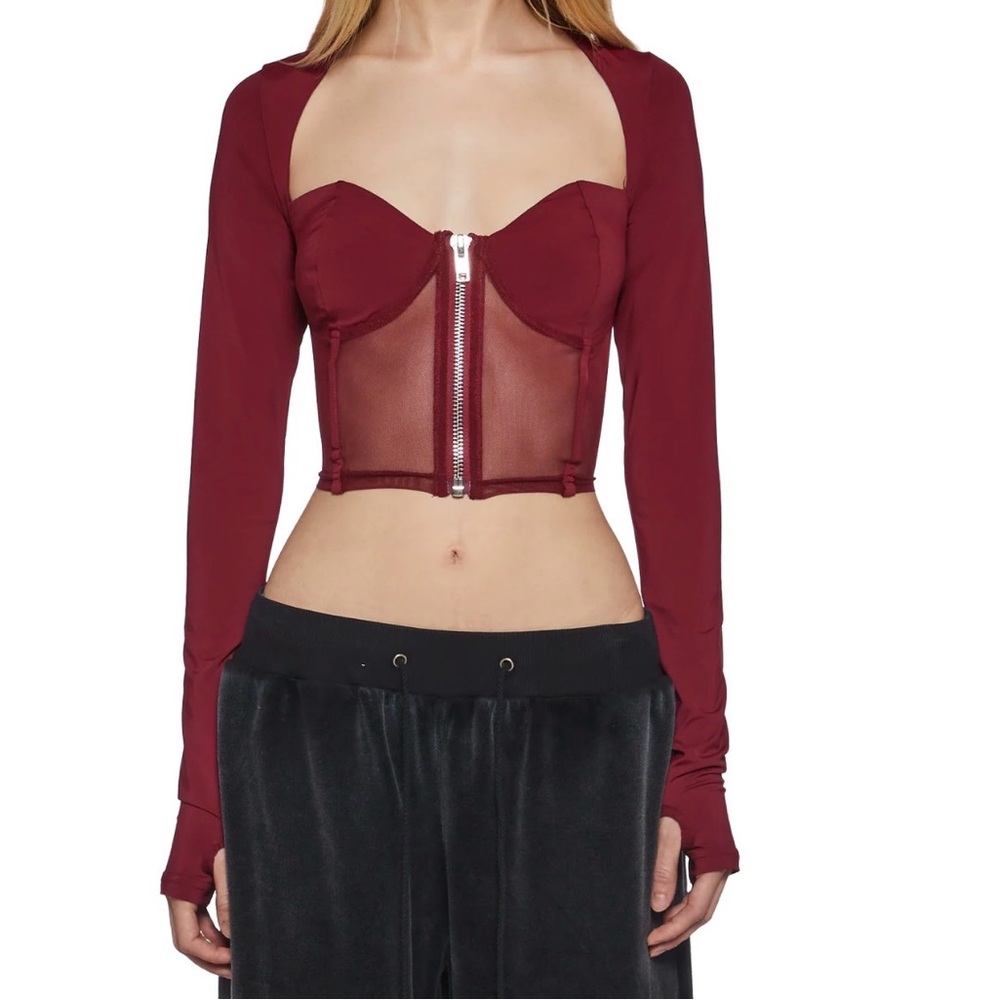Burgundy Long Sleeve Corset Top